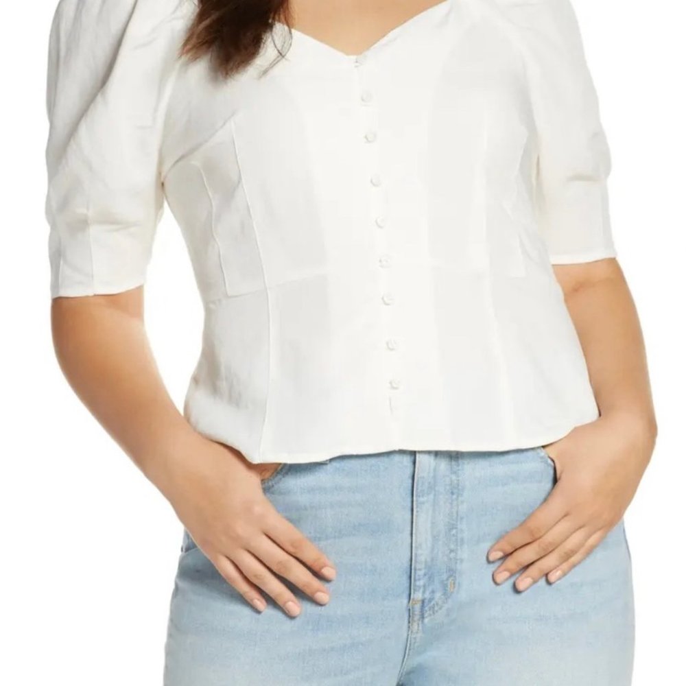 Something Navy Front Button Fitted Blouse - image 3